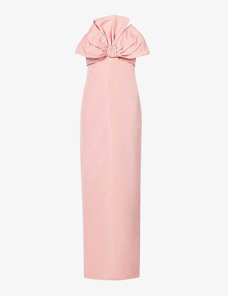 Bow-embellished silk-twill gown