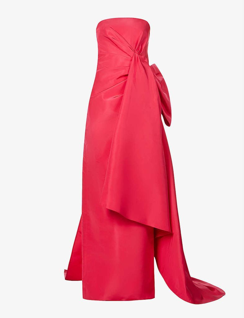 Bow-embellished silk-twill gown
