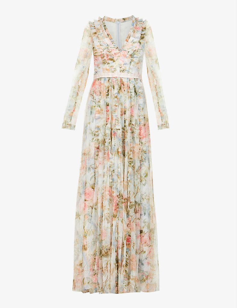 Rose Garden floral-print tulle gown