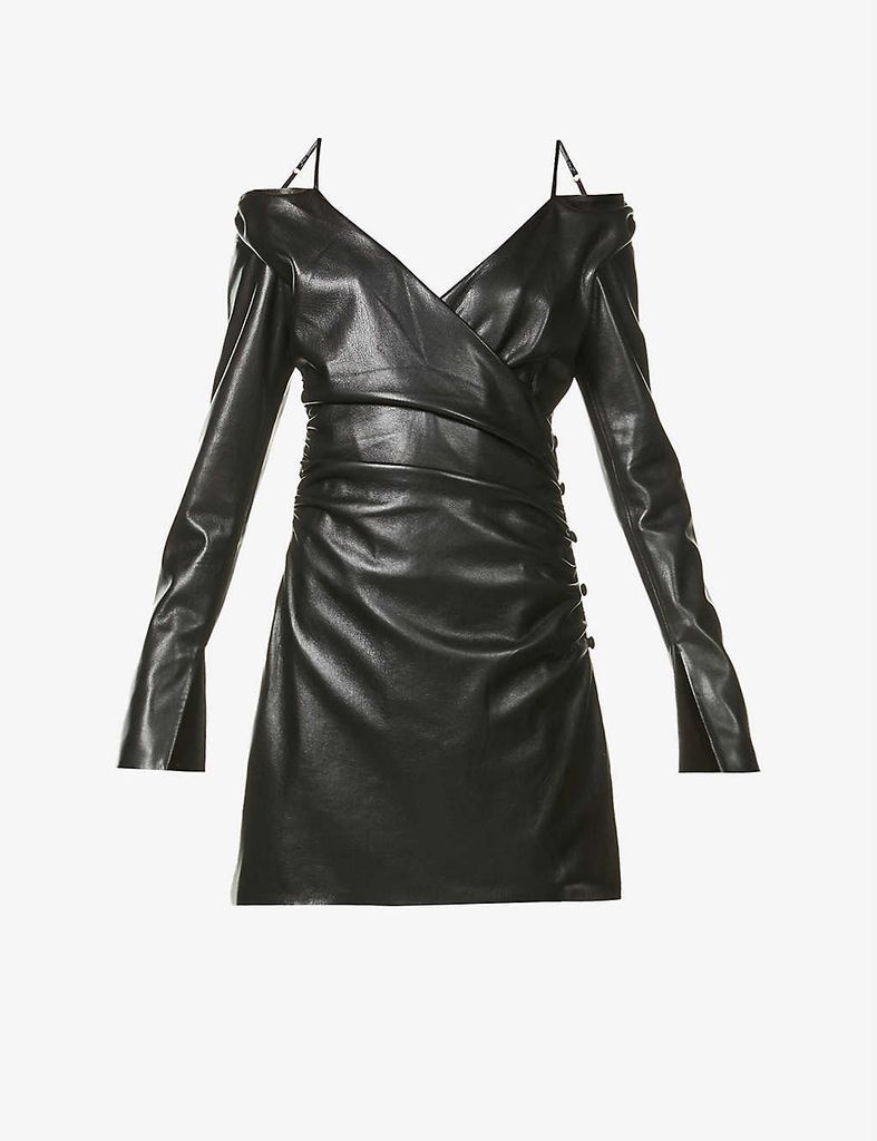 Moha off-the shoulder vegan-leather mini dress