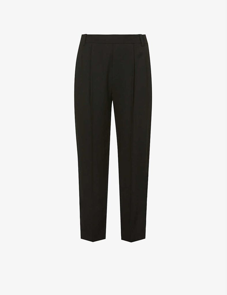 Wide-leg high-rise stretch-woven trousers