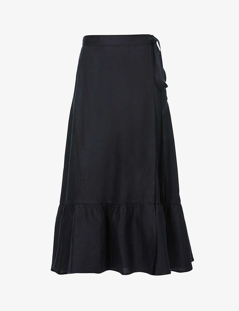 Julep high-waist linen midi skirt