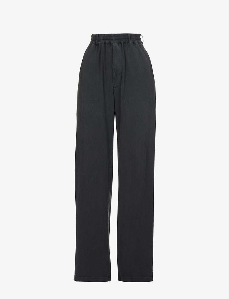 Faded wide-leg high-rise cotton-jersey trousers