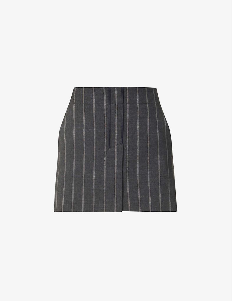 Striped high-waist stretch-wool mini skirt