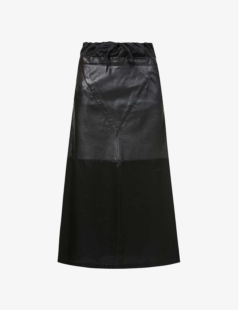 Pre-loved Margiela leather and satin midi skirt