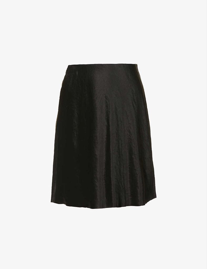 Raw-hem satin mini skirt