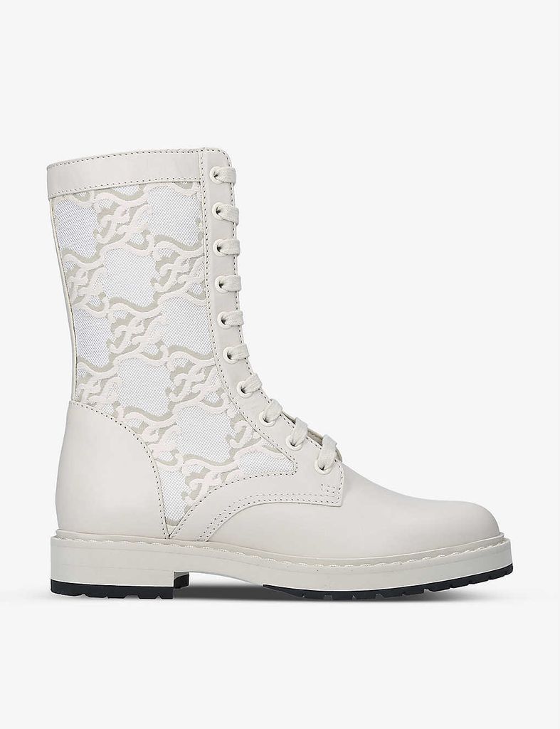 Monogram leather and knitted combat boots