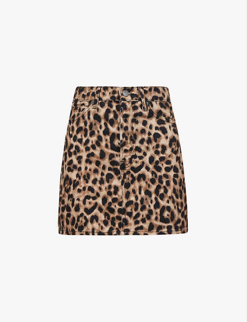 Jackie leopard-print organic cotton-blend mini skirt