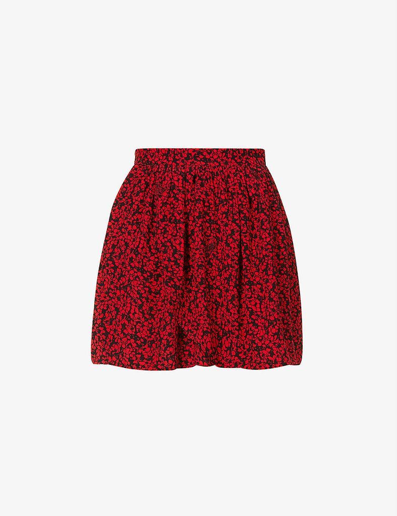 Jeveal floral-print high-rise satin mini skirt