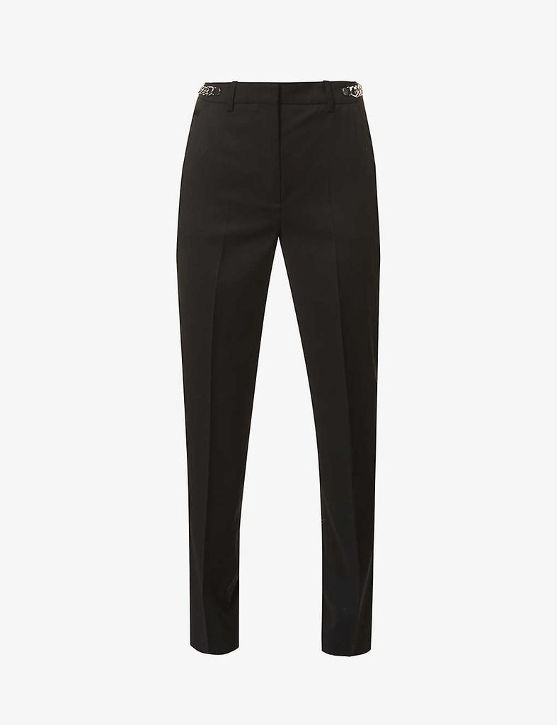 Slim-fit high-rise chain-embellished wool trousers