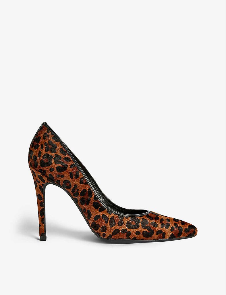 Imitation leopard-print leather court shoes