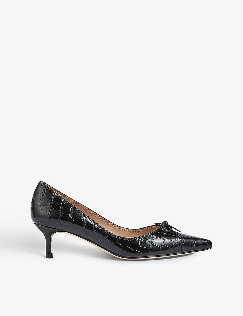 Missy bow-detail crocodile-embossed leather courts