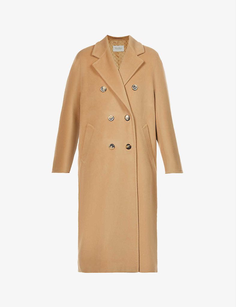 Women's Camel Madame Double-Breasted Wool And Cashmere-Blend Coat, Size: 14