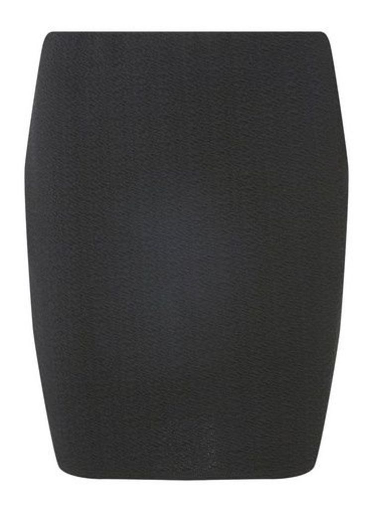 Womens Black Textured Mini Skirt, Black