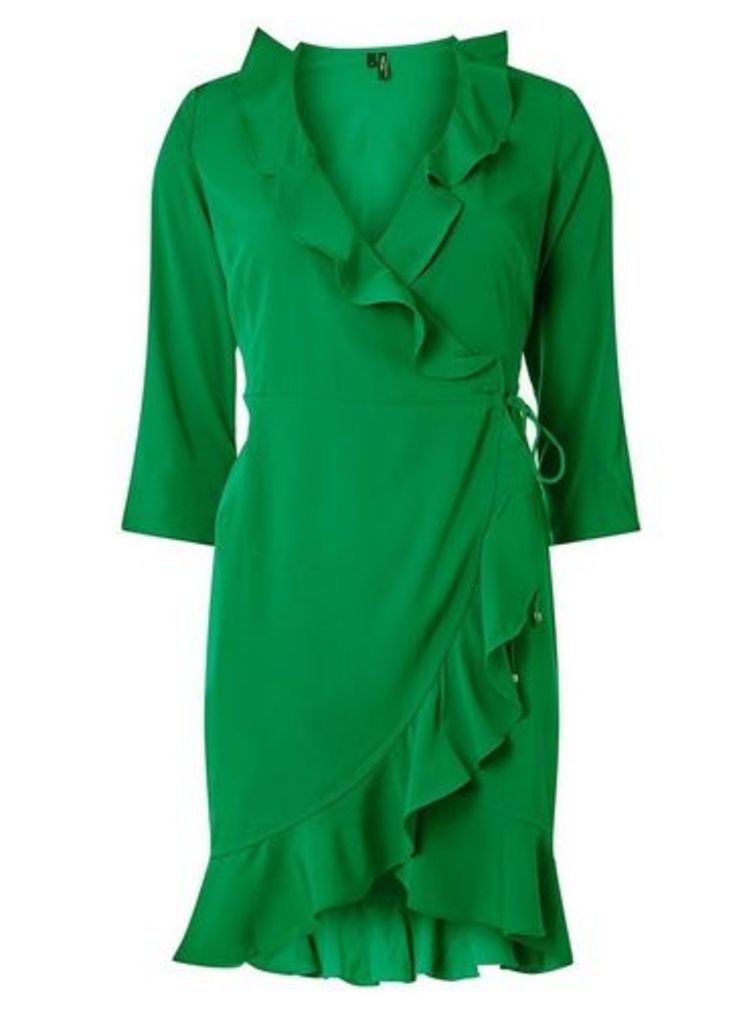 Womens **Vero Moda Green Multi Ruffle Wrap Dress- Multi Colour, Multi Colour