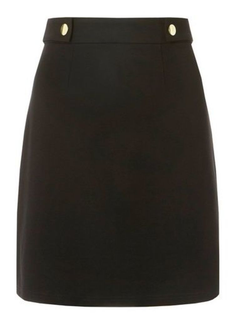 Womens **Tall Black Popper Button Detail Mini A-Line Skirt- Black, Black