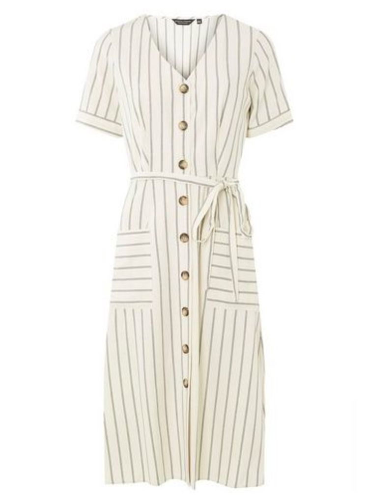 Womens Cream Striped Button Detail Shirt Dress- Cream, Cream