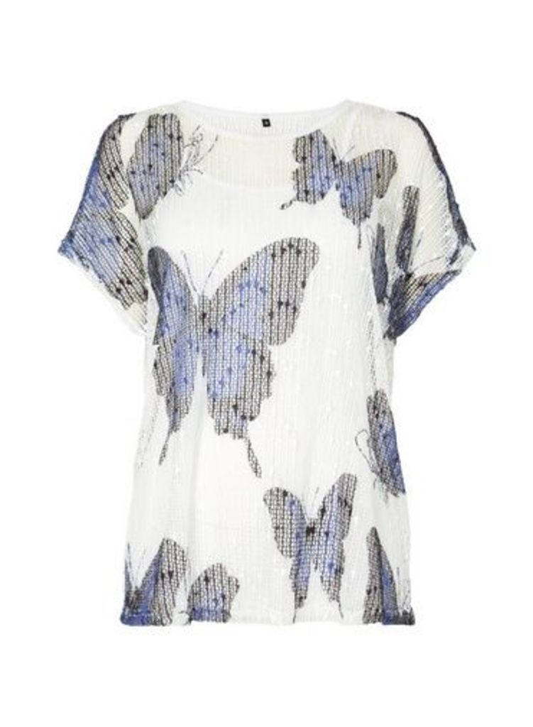 Womens *Roman Originals Butterfly Print Jersey Knitted Top- Ivory, Ivory