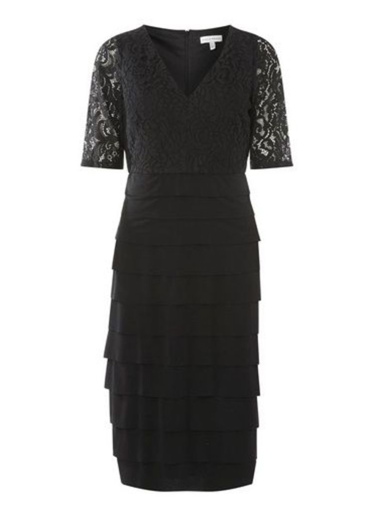 Womens **Lily & Franc Black Lace Shutter Shift Dress, Black