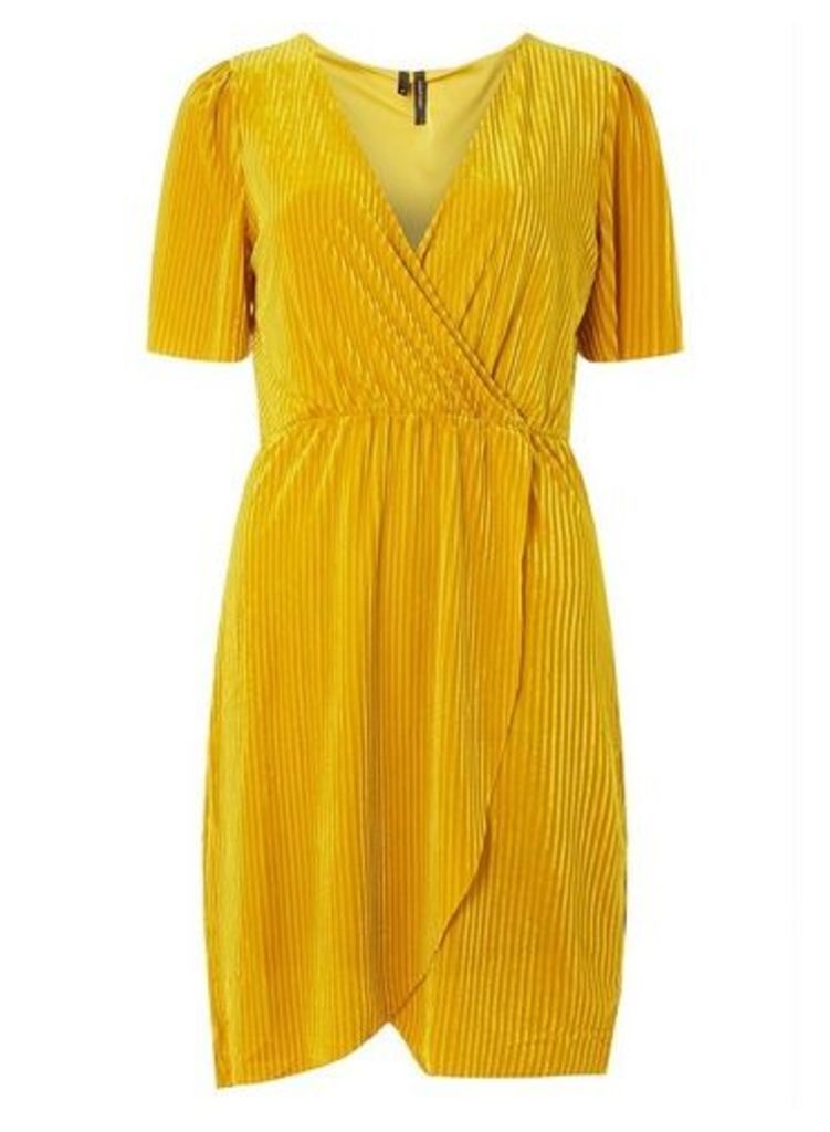 Womens **Vero Moda Yellow Velvet Wrap Dress- Yellow, Yellow