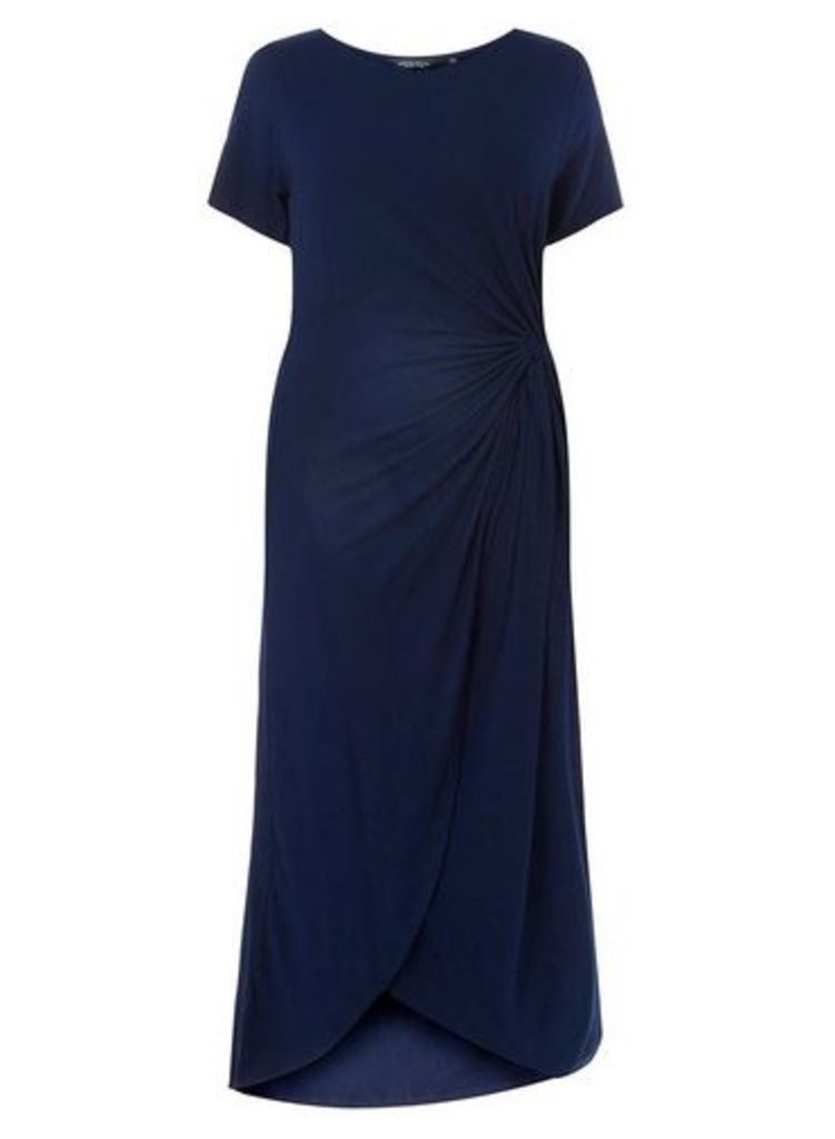 Womens **Dp Curve Navy Side-Knot Midi Dress- Blue, Blue