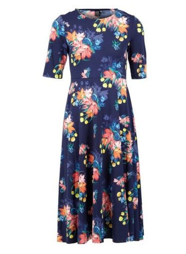 Womens *Izabel London Navy Floral Print Midi Fit And Flare Dress- Navy, Navy