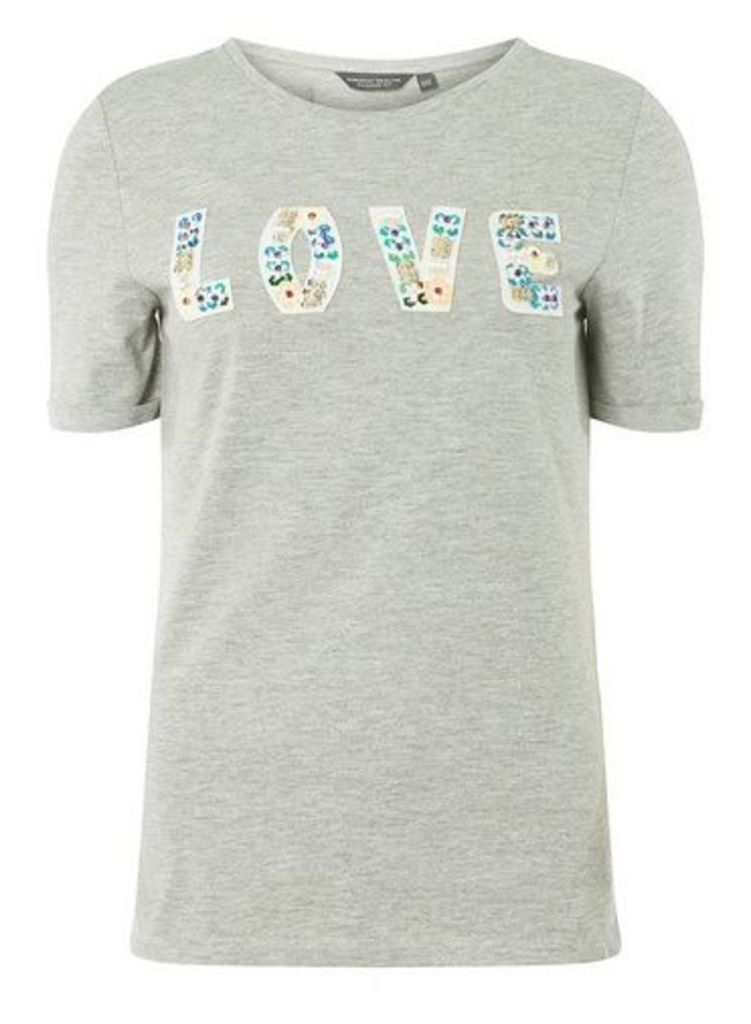 Womens Tall Grey Embellished Letter T-Shirt, Grey