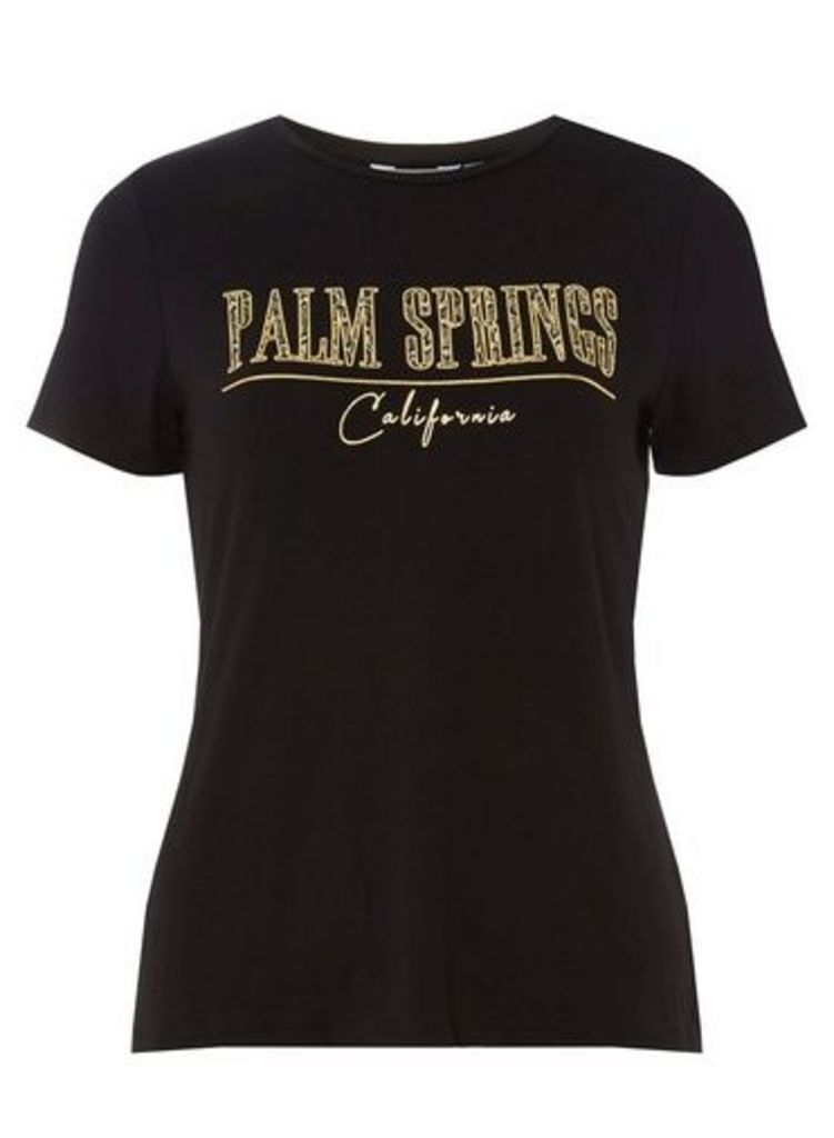 Womens Petite Black 'Palm Springs' T-Shirt- Black, Black