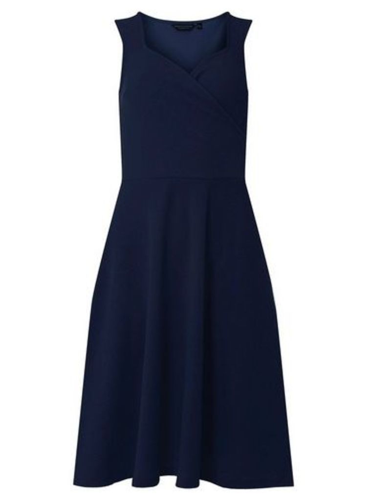 Womens **Tall Navy Sweetheart Mini Wrap Dress- Blue, Blue