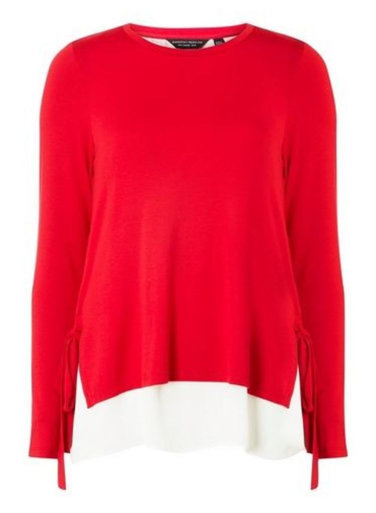 Womens Red Tie Side 2-In-1 Top- Red, Red