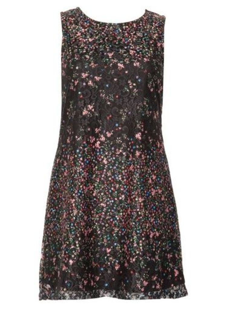 Womens *Izabel London Black Floral Print Sheer Overlay Dress- Multi Colour, Multi Colour