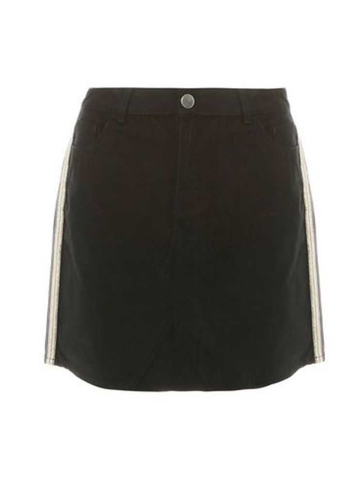 Womens Black Side Striped Mini Skirt, Black
