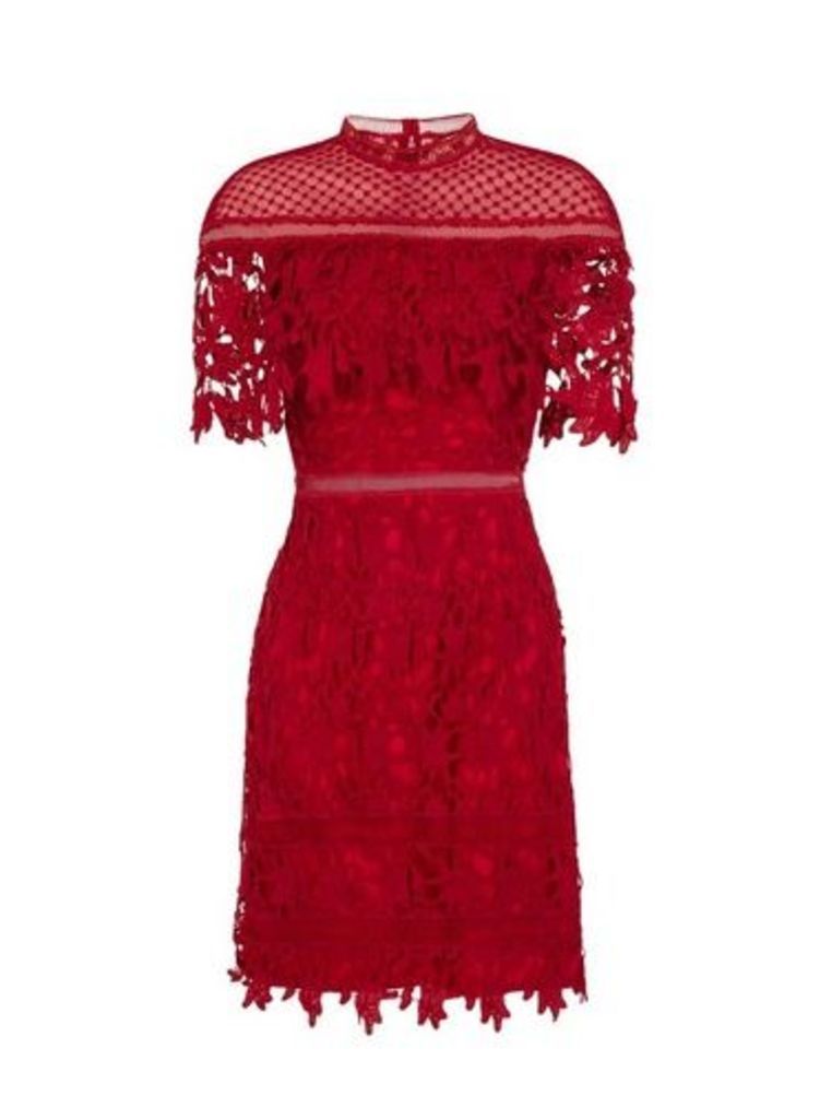 Womens Chi Chi London Red Crochet Bodycon Dress, Red