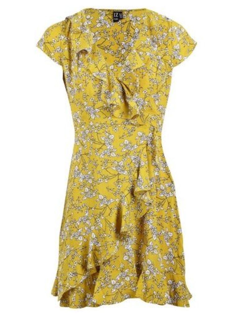 Womens *Izabel London Mustard Wrap Tea Dress- Yellow, Yellow