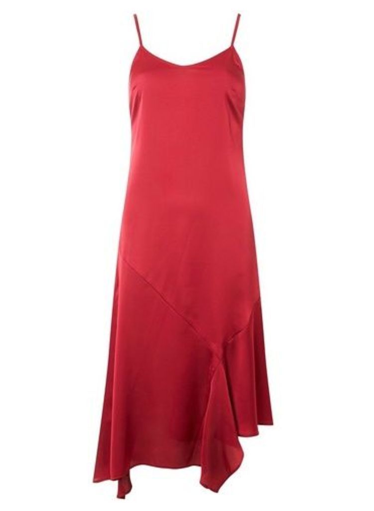 Womens Red Satin Strappy Slip Dress- Red, Red