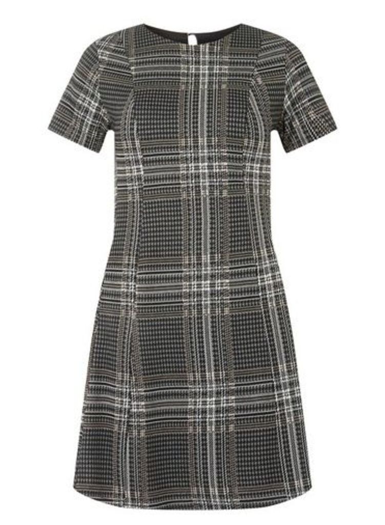Womens Grey Checked Jersey Fit And Flare Dress- Grey, Grey