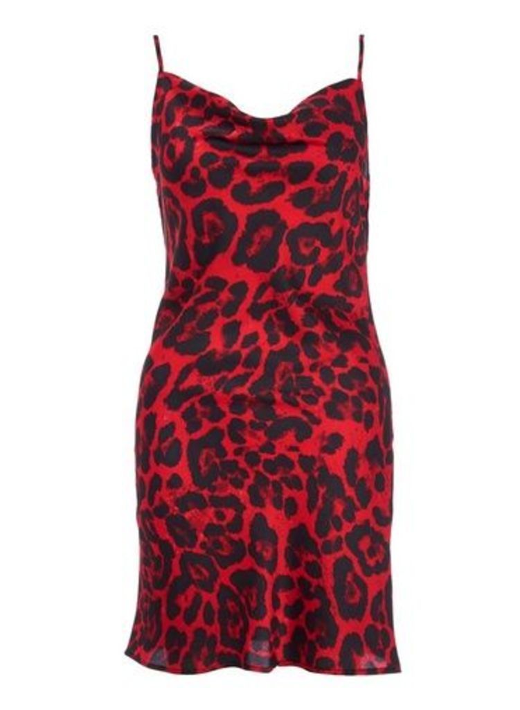 Womens *Quiz Towie Red Leopard Print Slip Dress- Red, Red