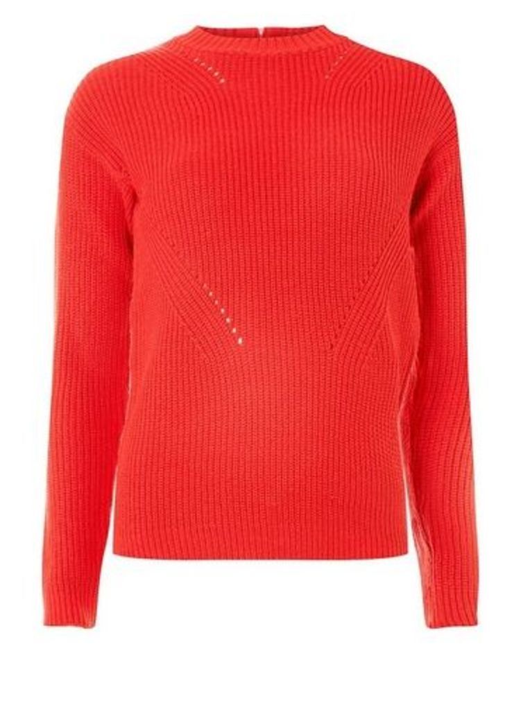 Womens Red Stitch Detail Jumper- Red, Red