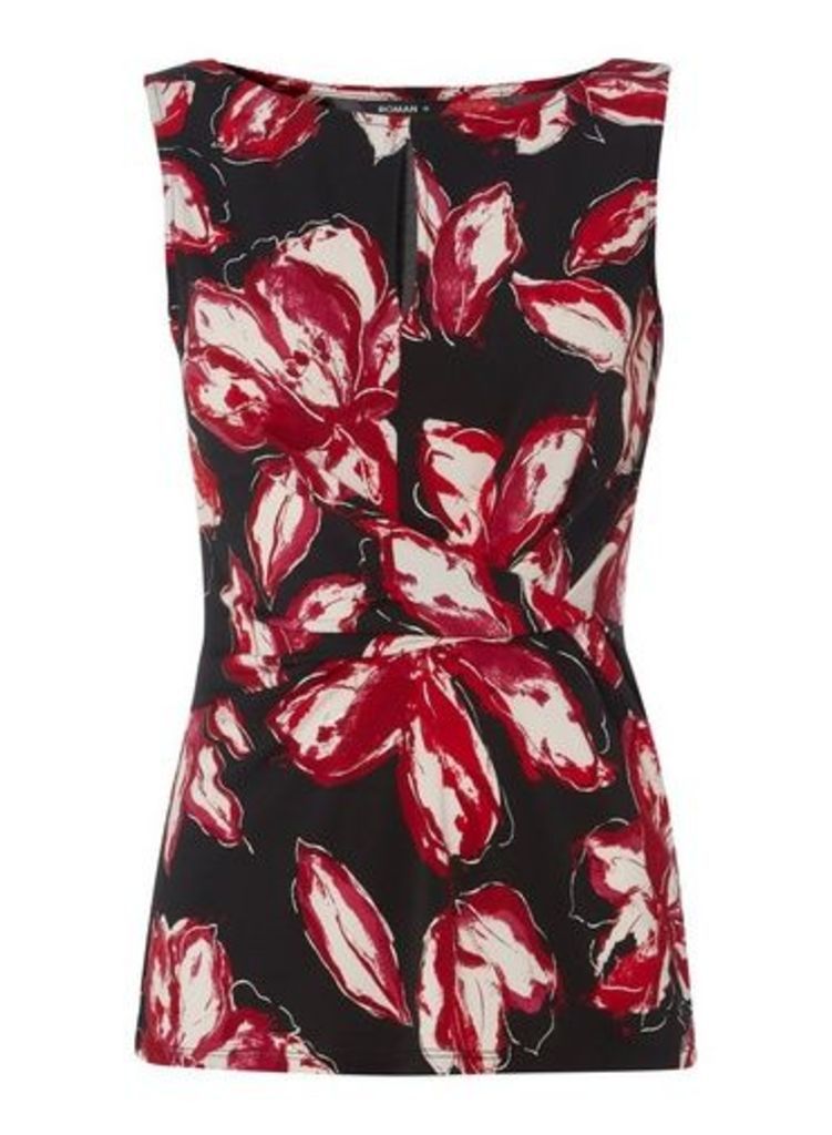 Womens *Roman Originals Floral Print Knot Top- Red, Red