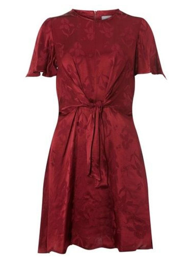Womens Dp Petite Red Port Knot Front Fit And Flare Dress, Red