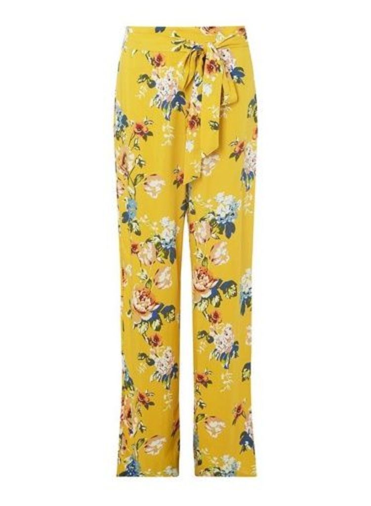 Womens **Tall Yellow Floral Print Palazzo Trousers- Yellow, Yellow