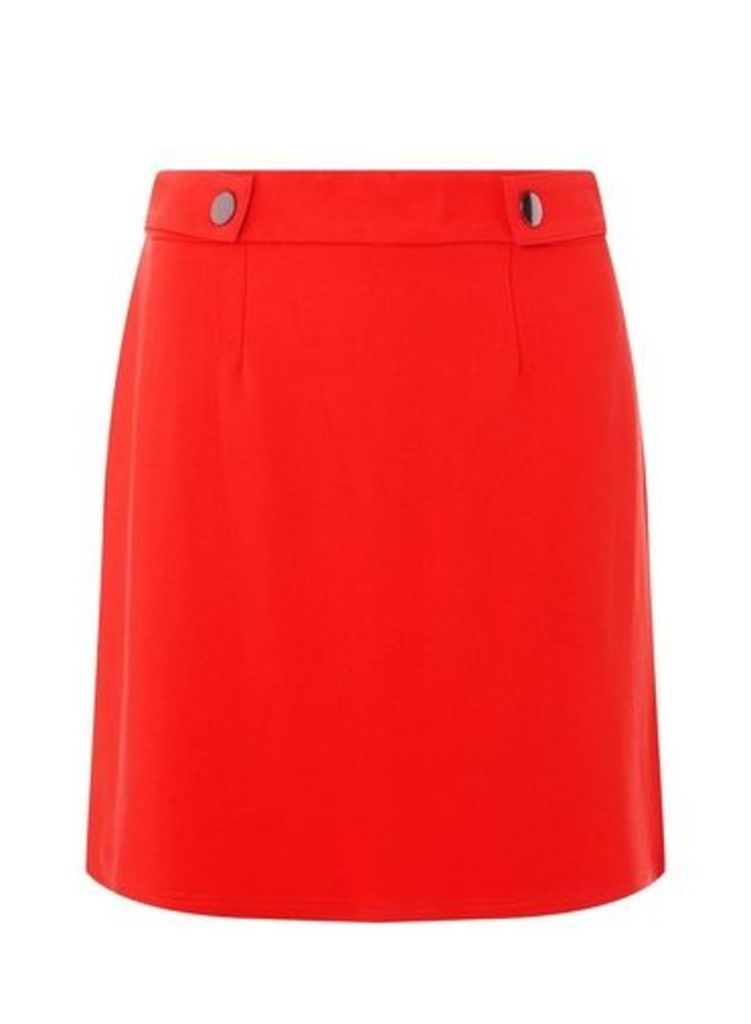 Womens Red Side Popper Mini Skirt, Red