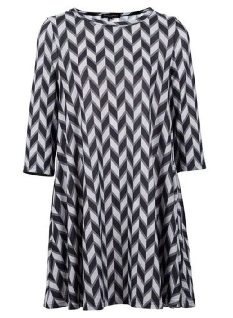 Womens *Izabel London Grey Geometric Print Swing Dress- Grey, Grey