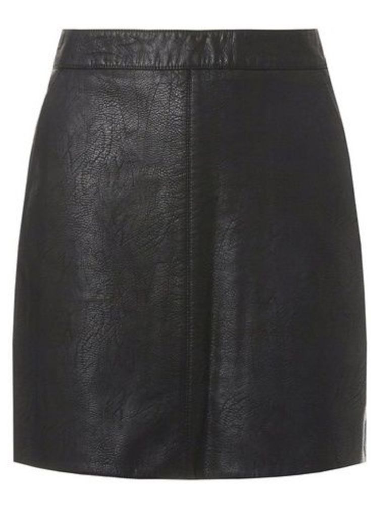 Womens Black Faux-Leather Mini A-Line Skirt- Black, Black