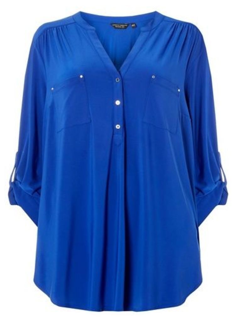 Womens **Dp Curve Cobalt Button Jersey Shirt- Cobalt, Cobalt