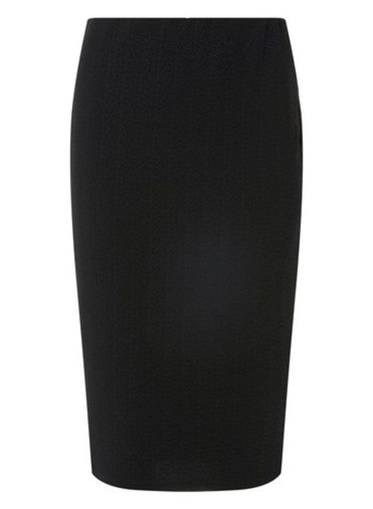 Womens Black Textured Pencil Skirt- Black, Black