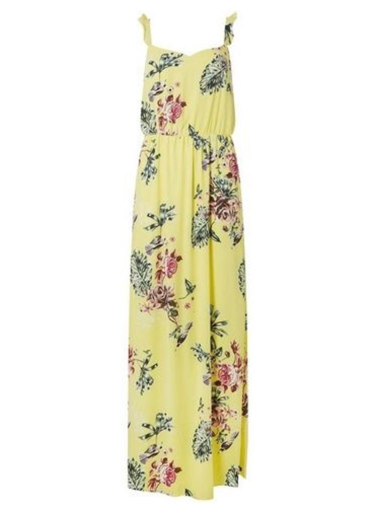 Womens Vila Yellow Floral Print Maxi Dress - Multi Colour, Multi Colour