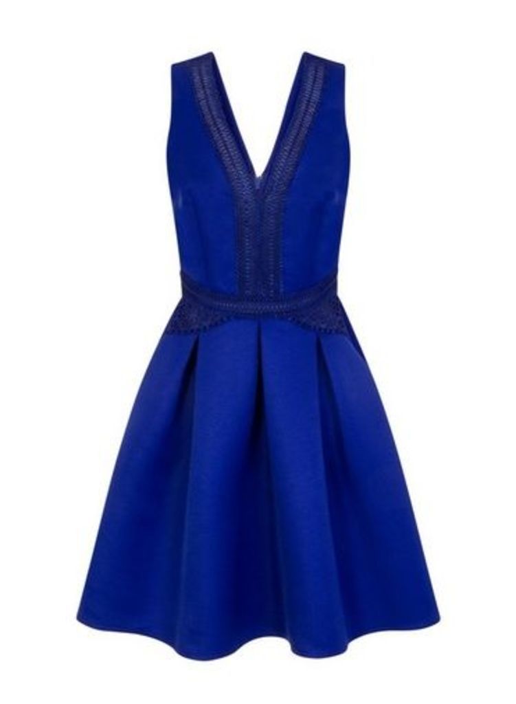 Womens **Little Mistress Blue Crochet Midi Dress, Blue