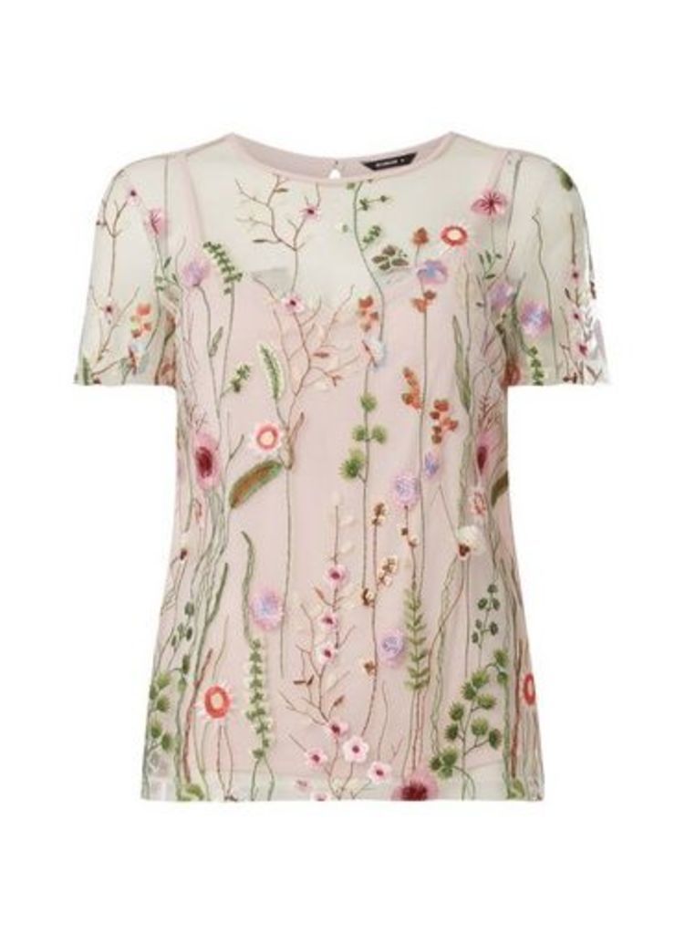 Womens *Roman Originals Floral Embroidered Top- Ivory, Ivory