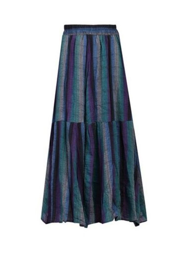 Womens *Jolie Moi Blue Striped Midi Cotton Skirt, Blue